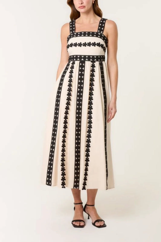 Embroidery Detail Luxe Strappy Midi Dress