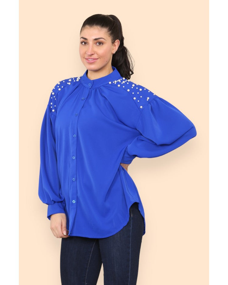 Plus Size Pearl Studded Blouse