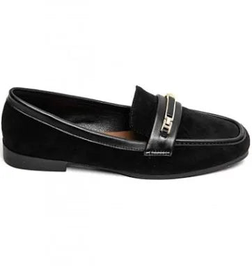 Black Suede Gold Detail Slip On Loafer