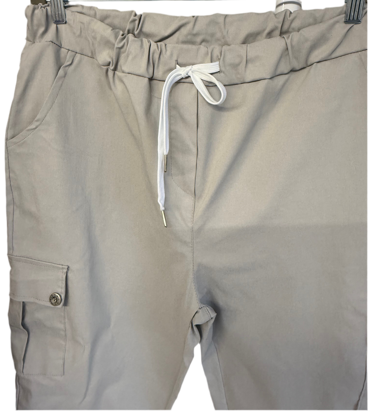 Plus Size Grey Cargo Pocket Turn Up Magic Trousers