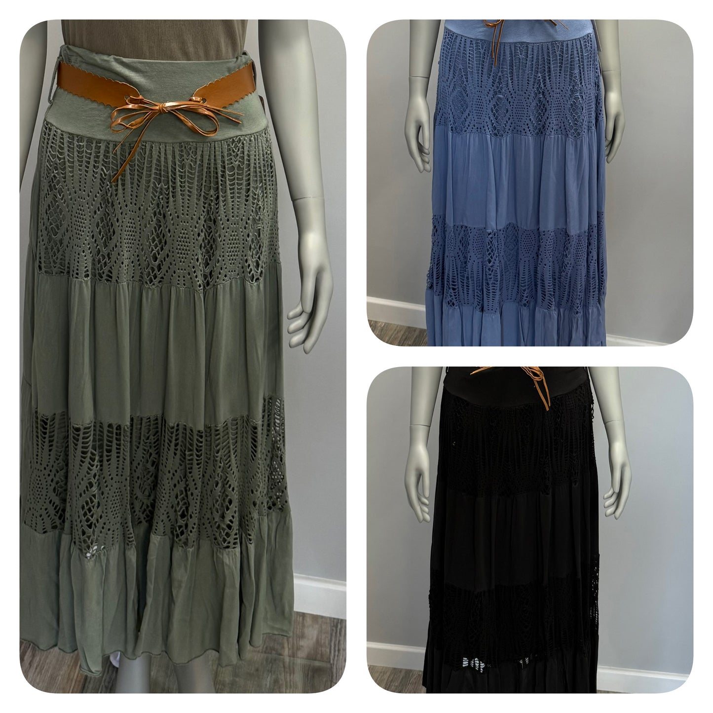 Esmeralda Gypsy Tiered Crochet Maxi Skirt