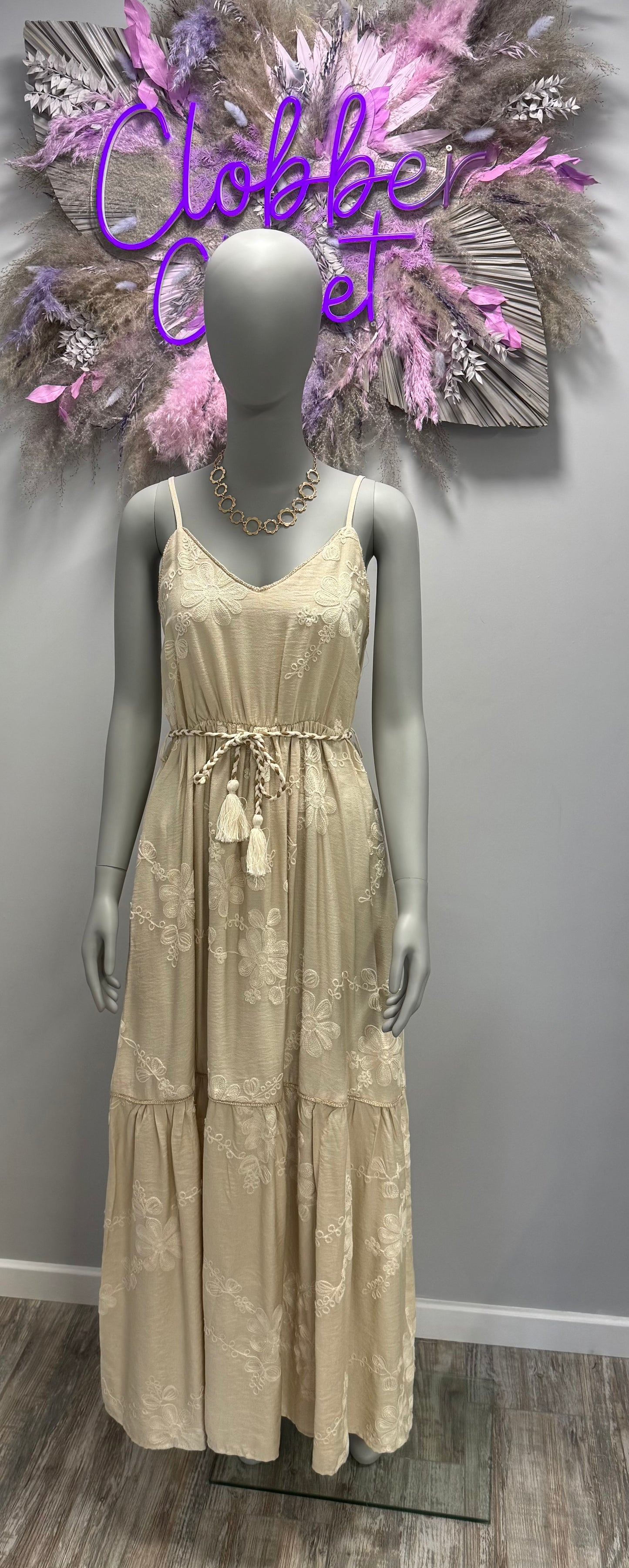 Cami Embroidered Tie Up Maxi Dress