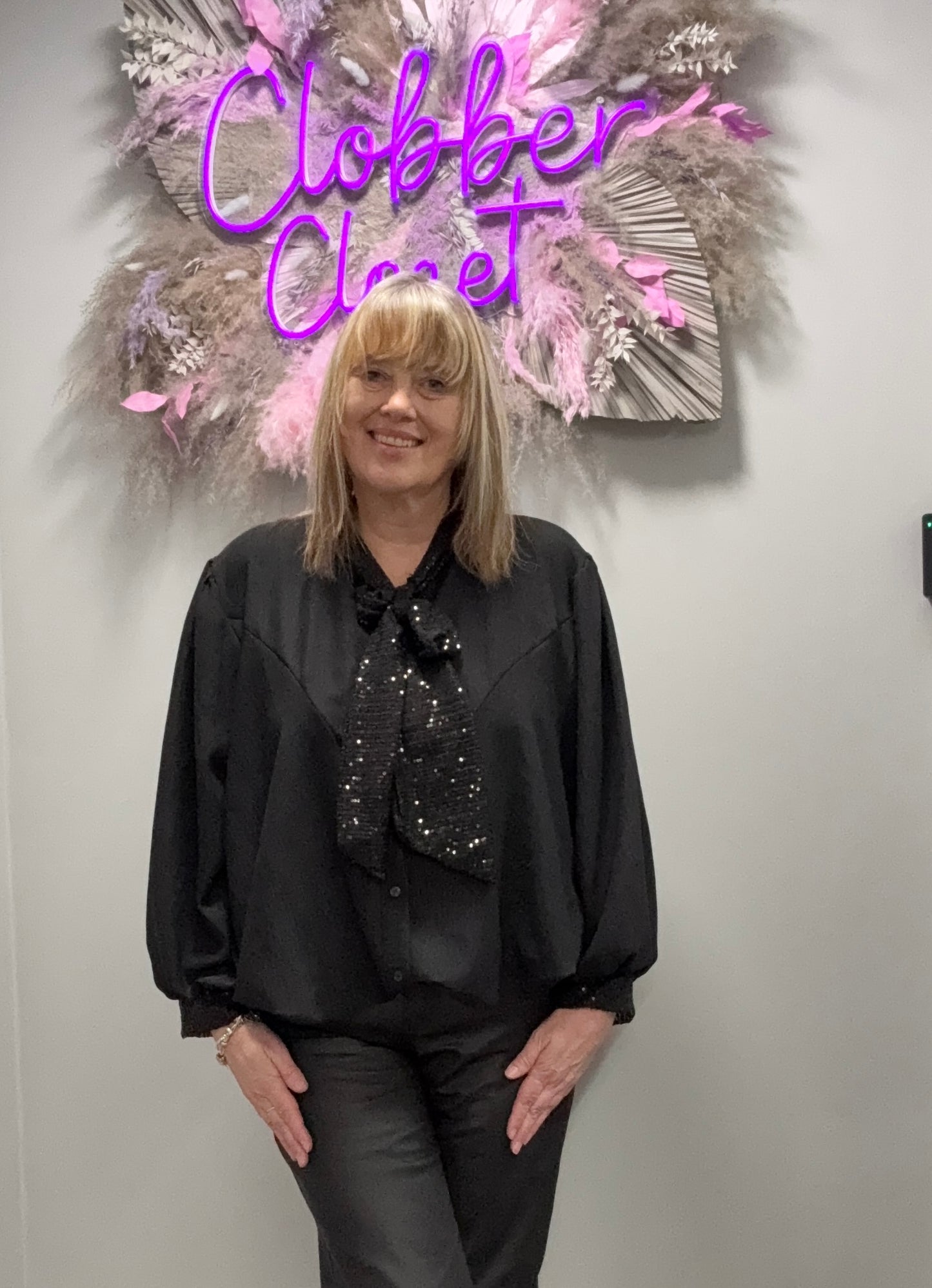 Plus Size Sequin Pussybow Blouse - Plain Cuff