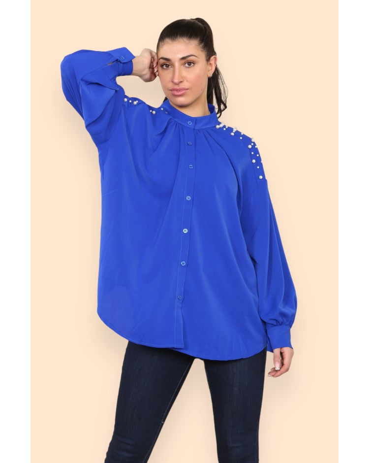 Plus Size Pearl Studded Blouse