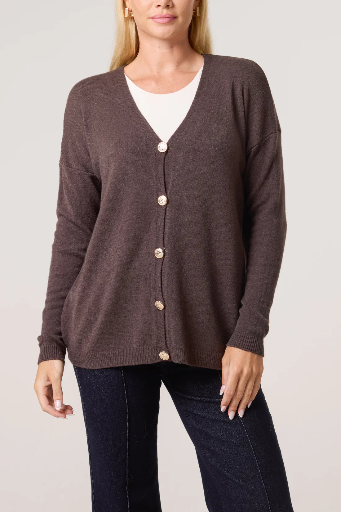 Gold Buttons Long Sleeve Cardigan