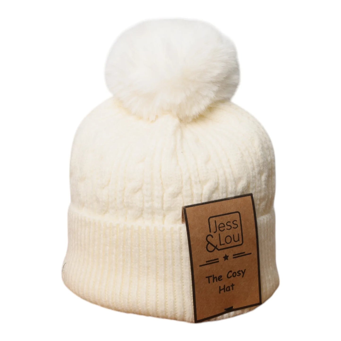 Jess & Lou Cream Cable Bobble Hat