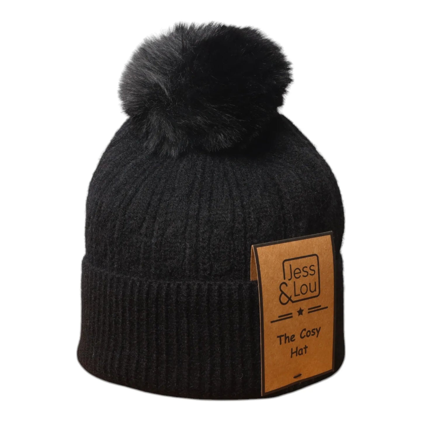 Jess & Lou Black Cable Bobble Hat