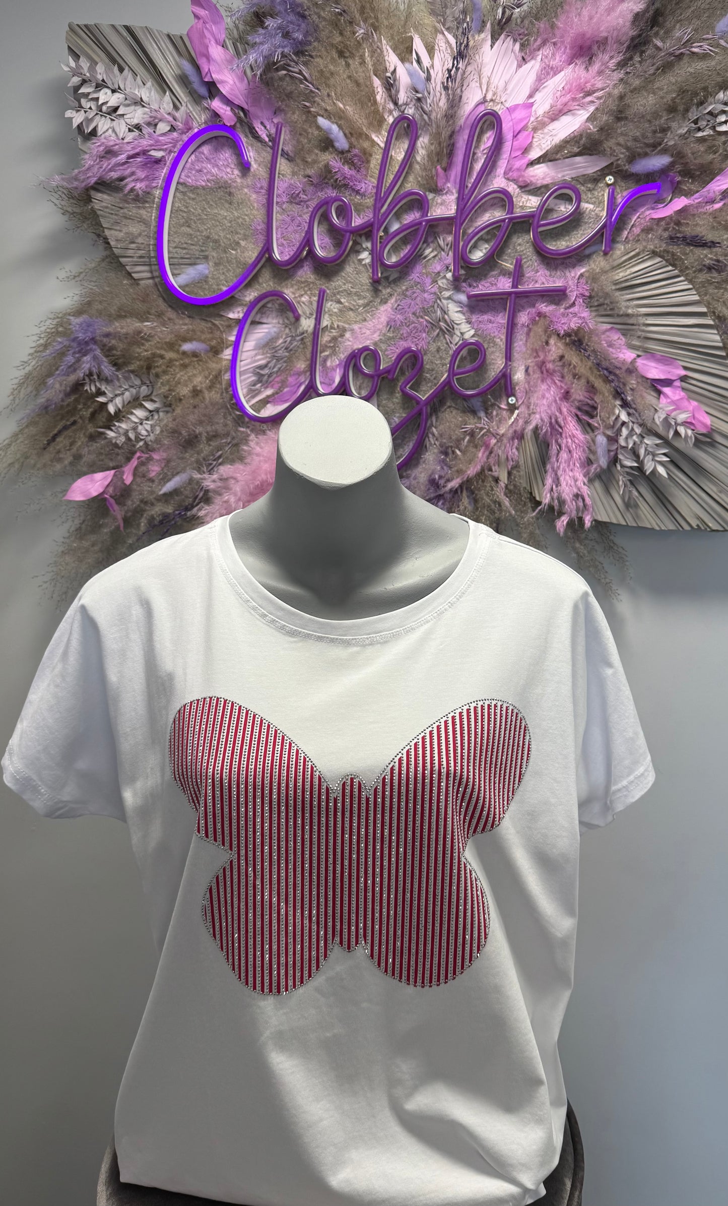 Bria - Diamante Butterfly Cotton Italian T-Shirt