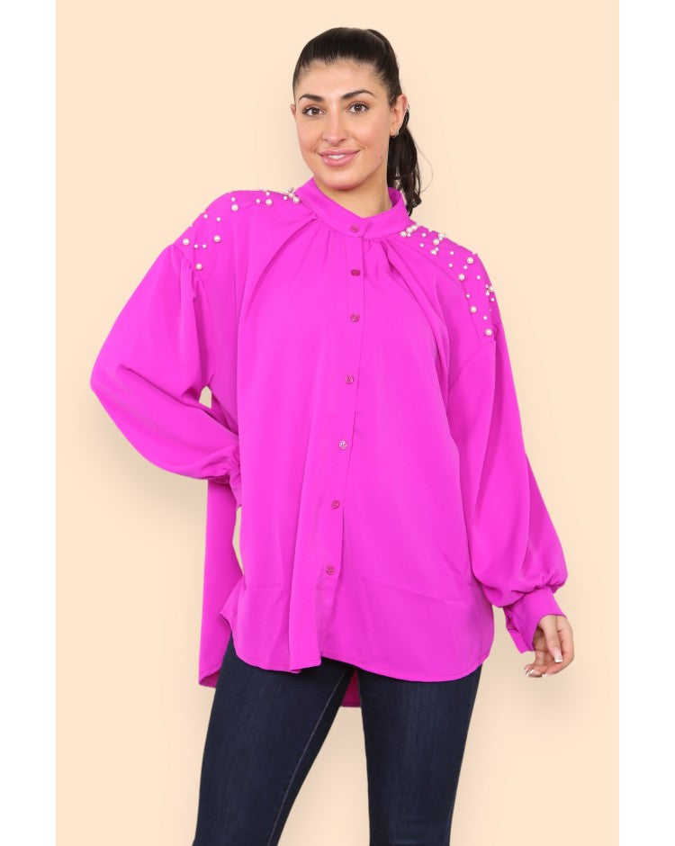 Plus Size Pearl Studded Blouse