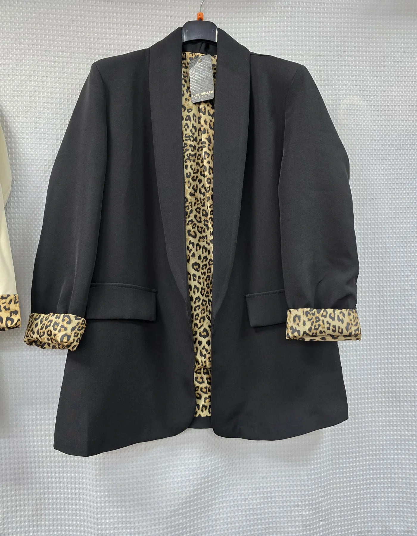 Black Leopard Trim Turn Up Sleeve Blazer