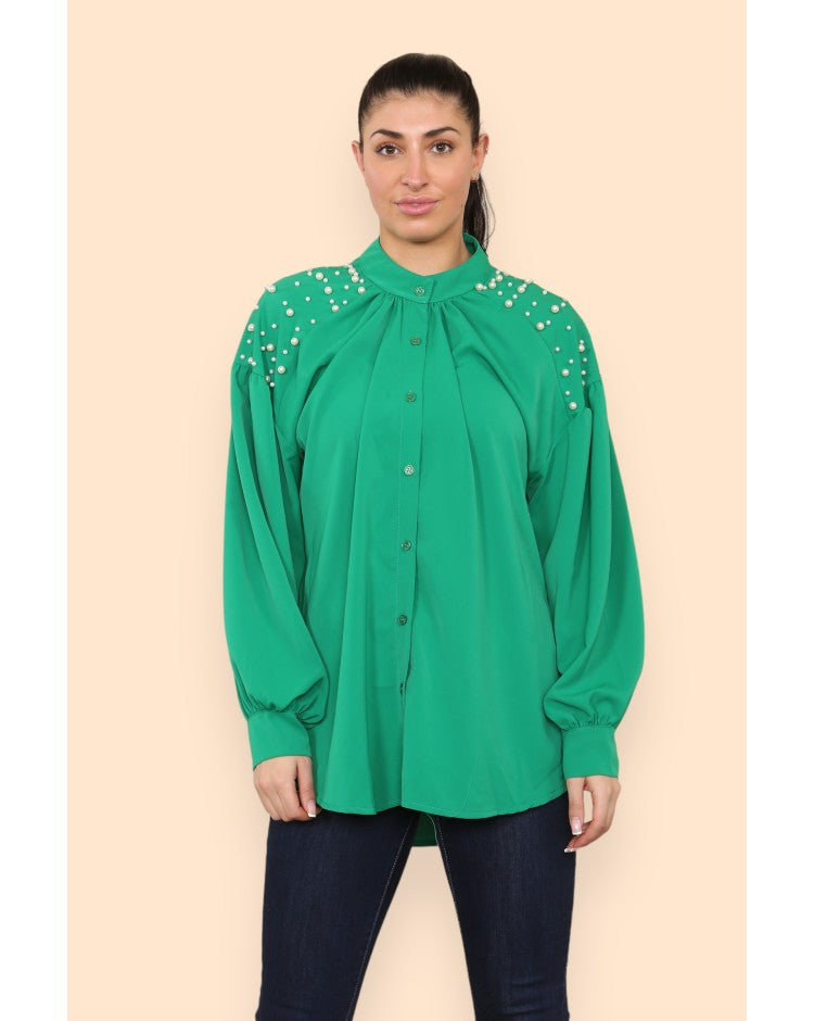 Plus Size Pearl Studded Blouse