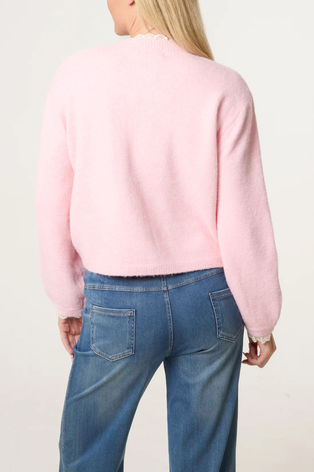 Broderie Anglaise Trim Knit Cardigan
