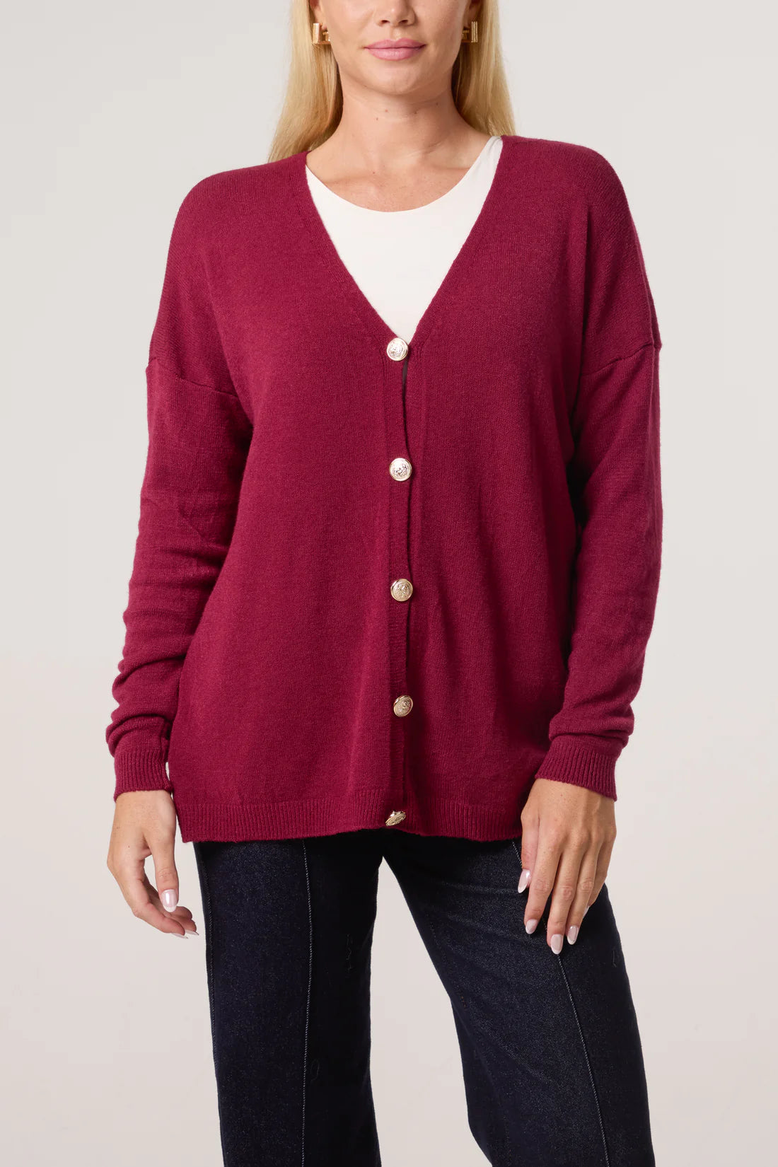 Gold Buttons Long Sleeve Cardigan