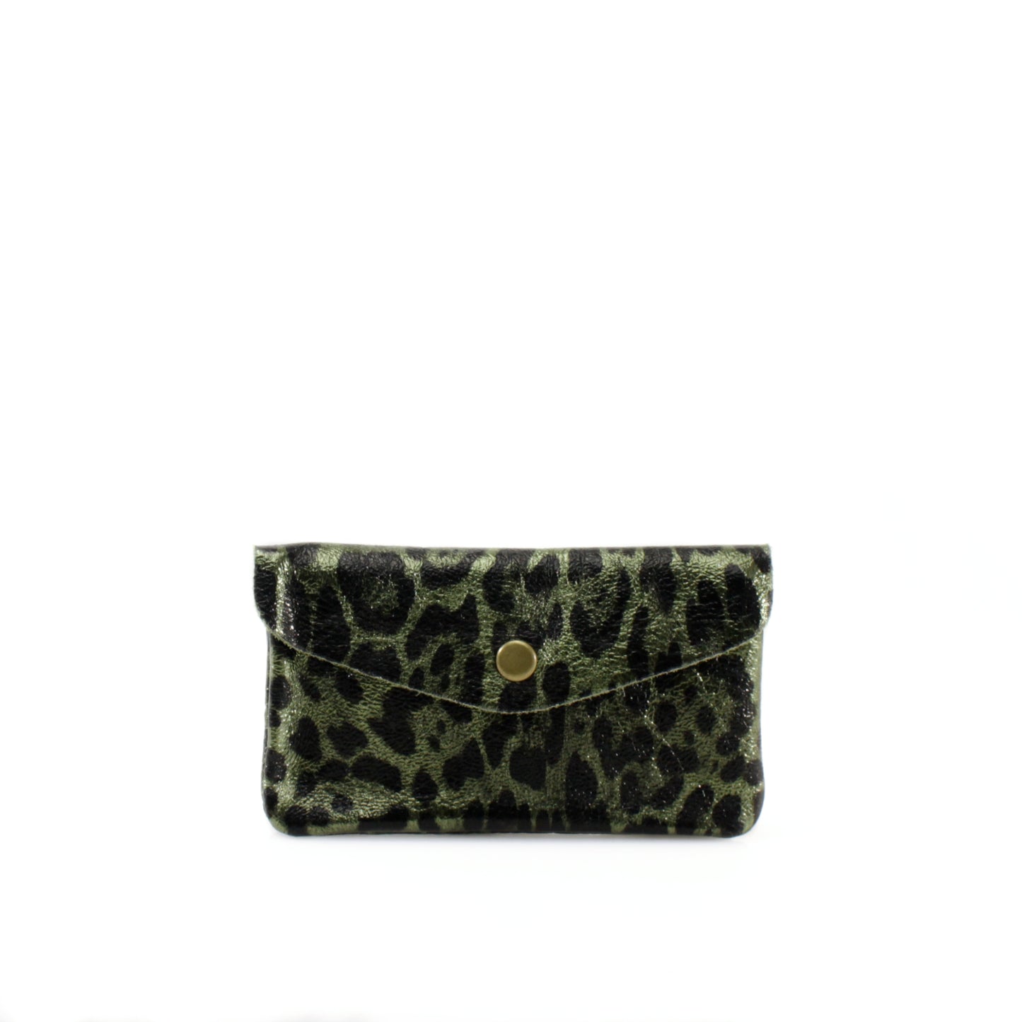 Green Leather Leopard Print Purse