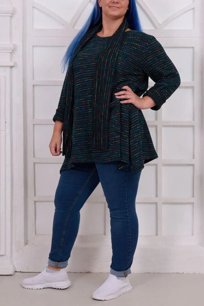 Italian Multi Stripe Pattern With Scarf Jumper
