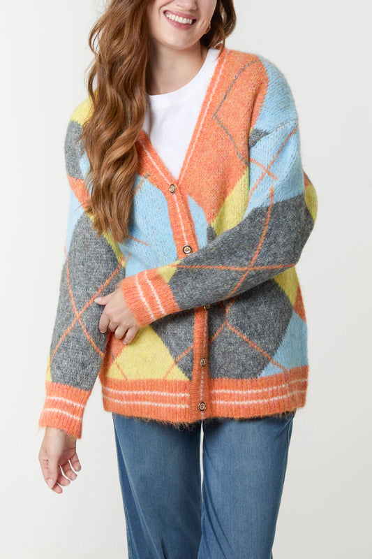 Argyle Colour Block Cardigan