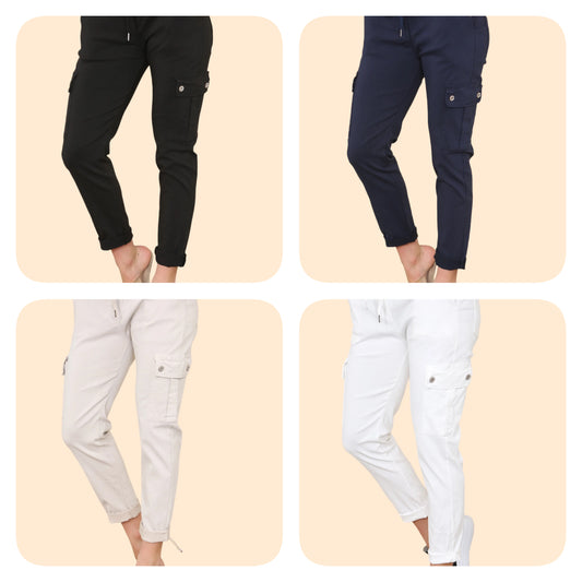 Avril - Plain Cargo Pocket Bi-Stretch Magic Trousers