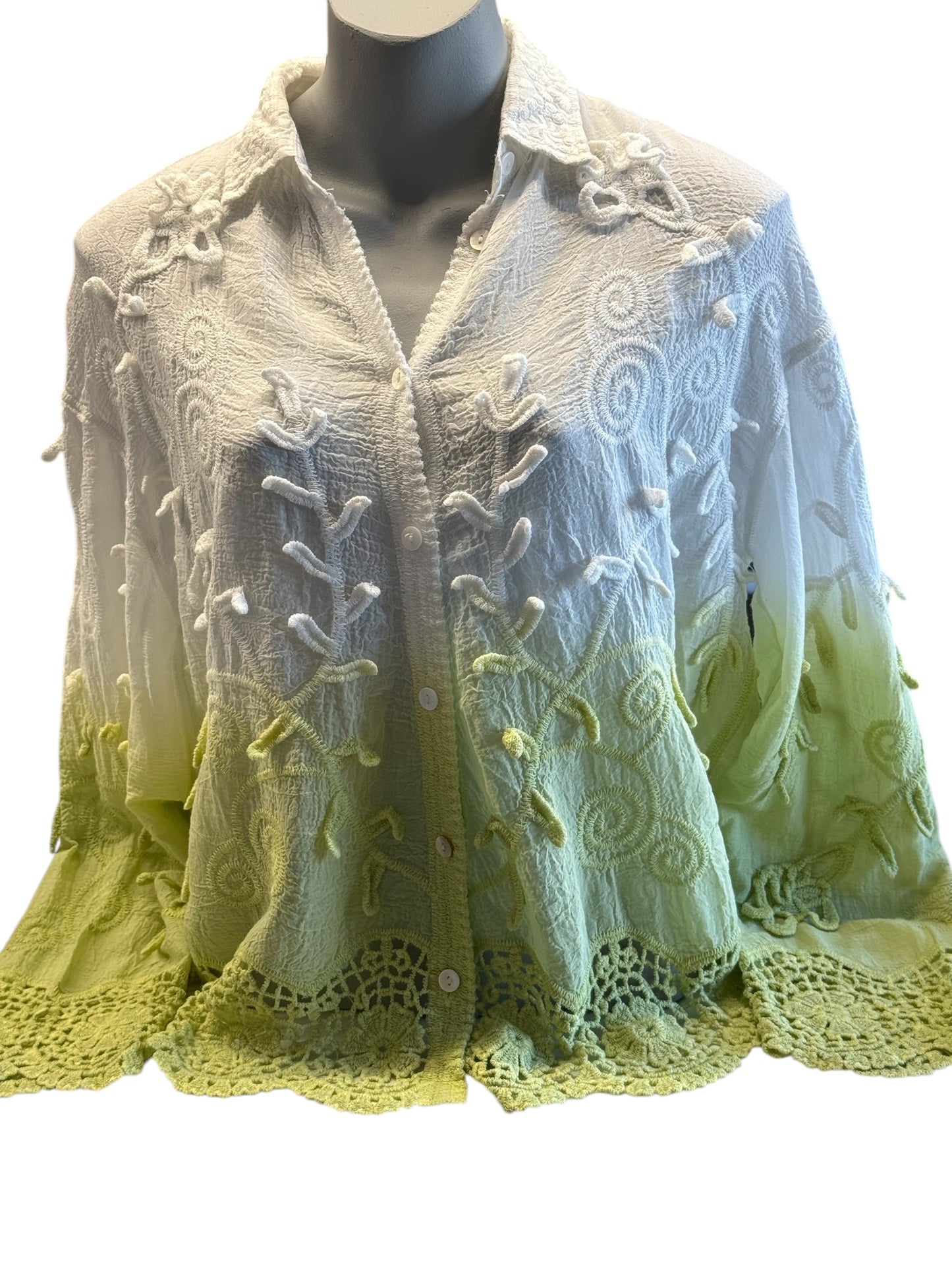 Freya Petal Embossed Dip Dye Crochet Trim Shirt