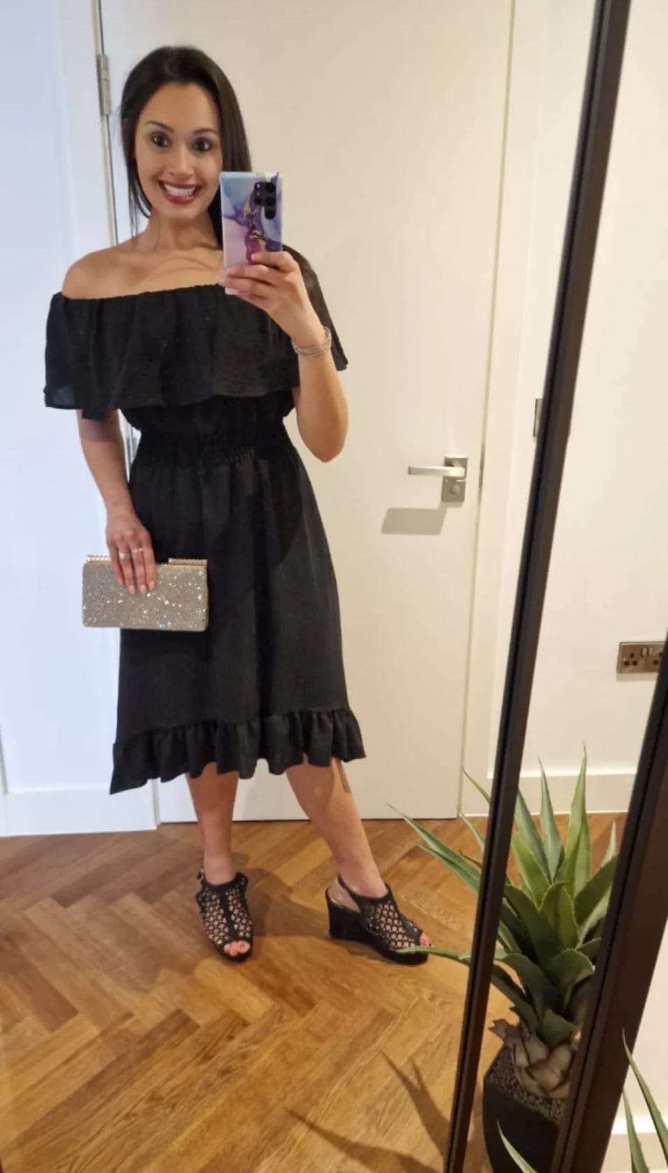 Khloe - Bardot High Low Rouched Waist Midaxi Dress