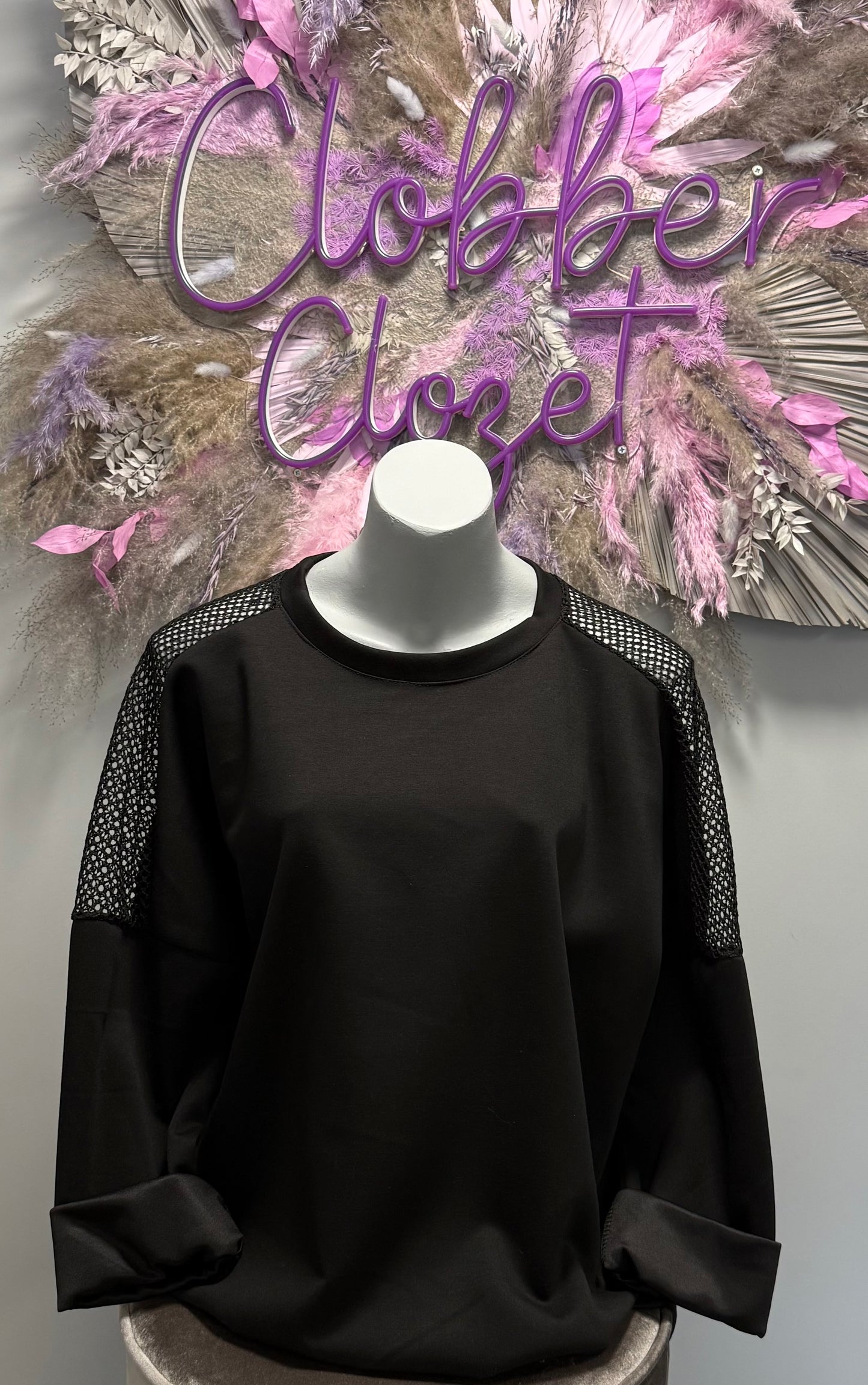 Italian Plain Mesh Textured Oversize Top