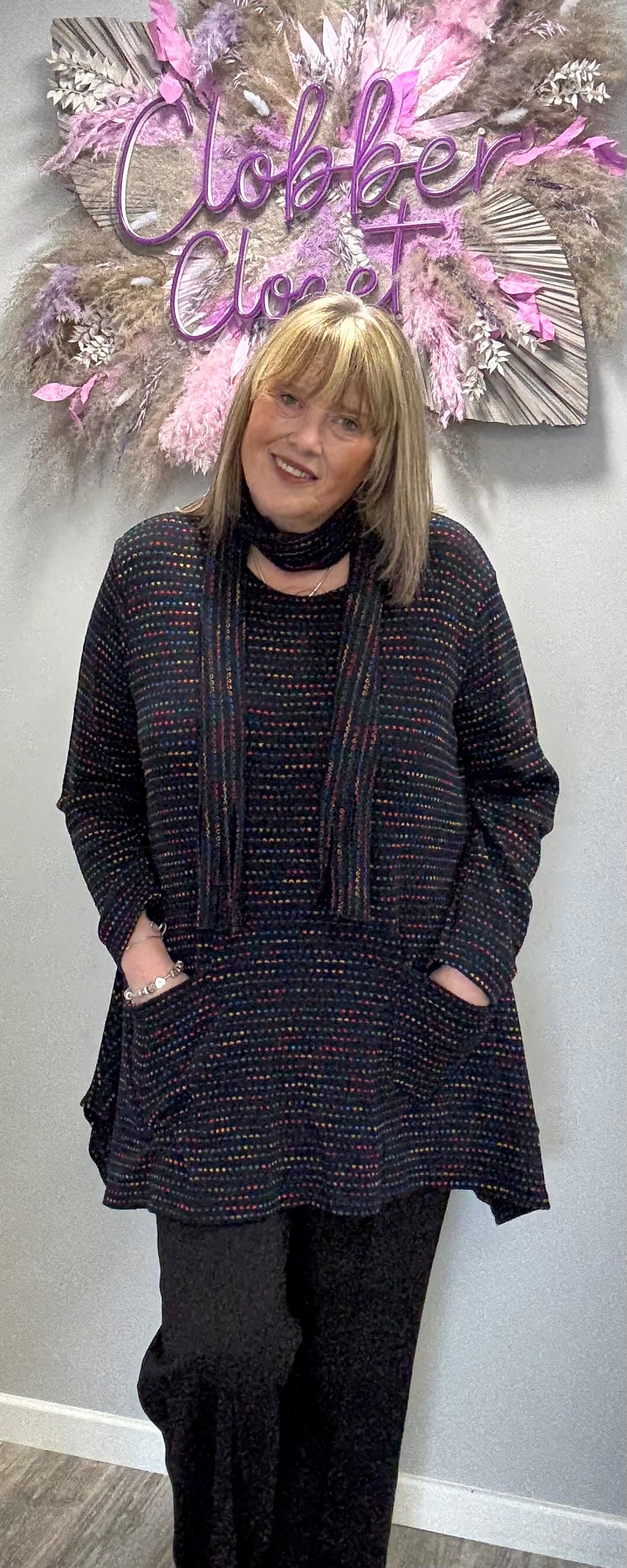 Italian Multi Stripe Pattern With Scarf Jumper