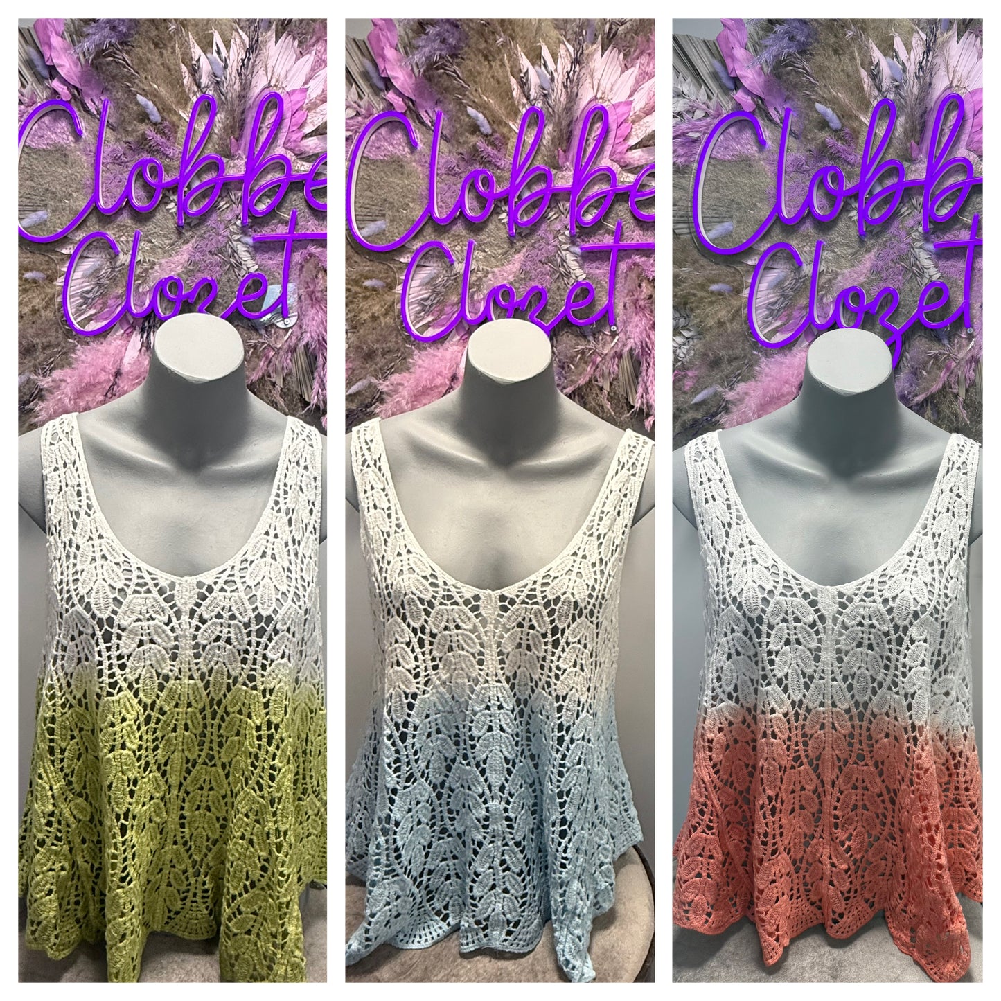 Harper Dip Dye Sleeveless Floral Crochet Top