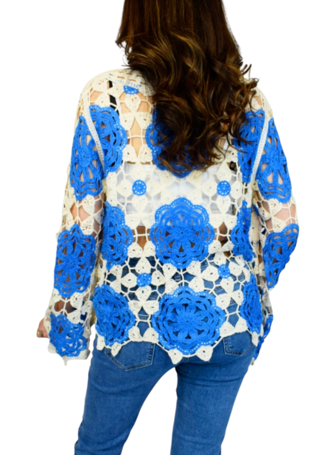 Darcey Coloured Flower Long Sleeved Crochet Top