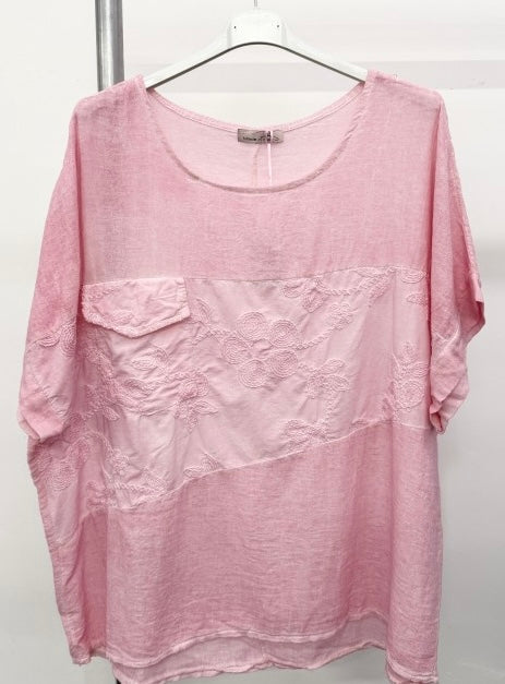 Plus Size Embroidered Floral Stitch Panel T-Shirt