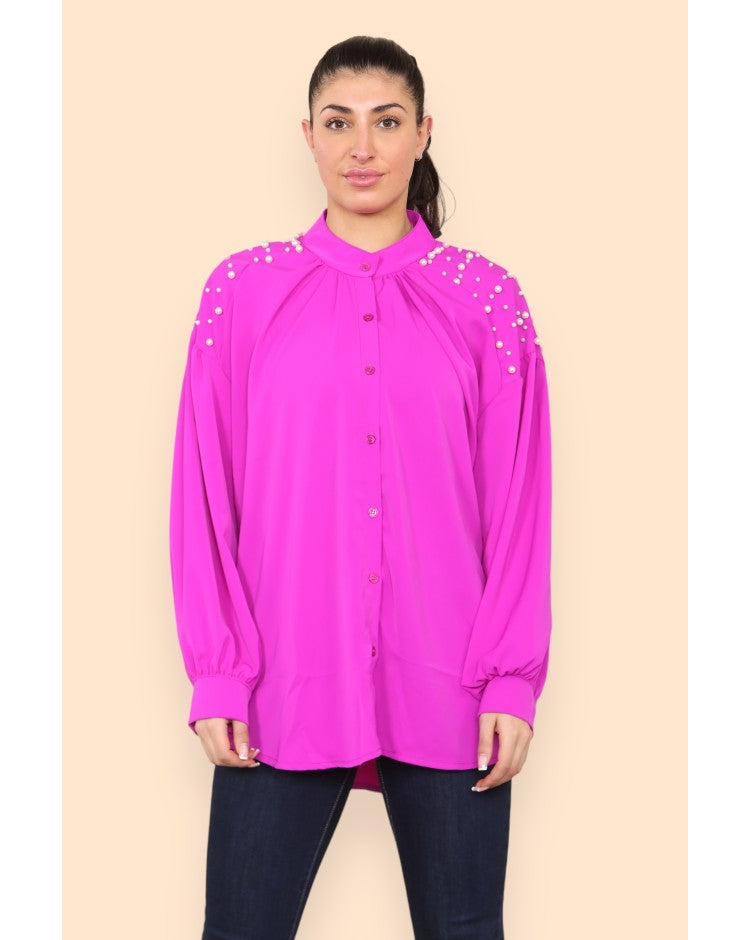 Plus Size Pearl Studded Blouse