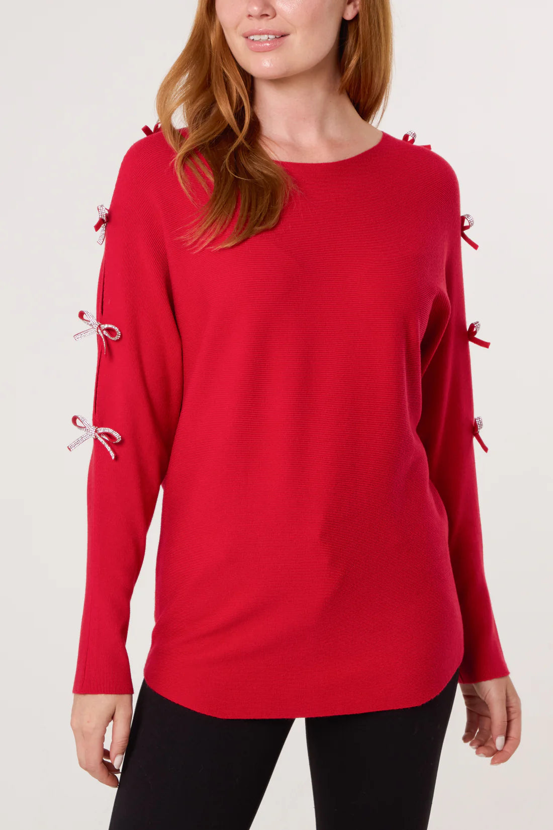 Diamante Bow Cut Out
Sleeve Jumper