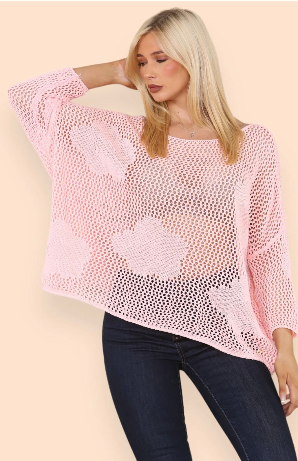 Florence - Flower Fishnet Oversized Top - Pink