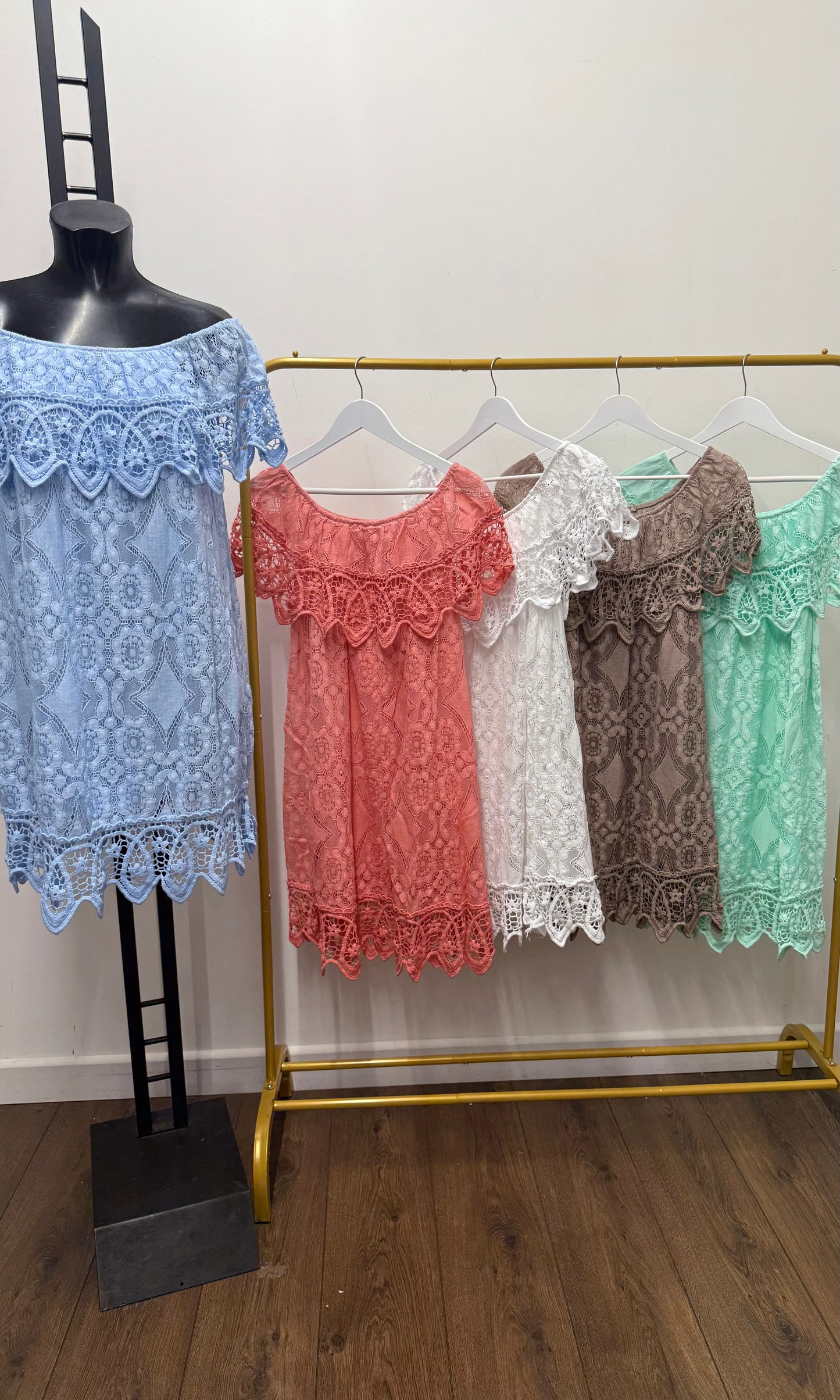 Amélie Lace Bardot Mini Dress