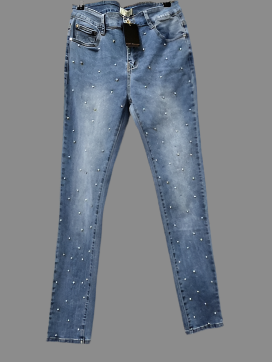 Pearl Embellished Voggo Cotton Stretch Jeans