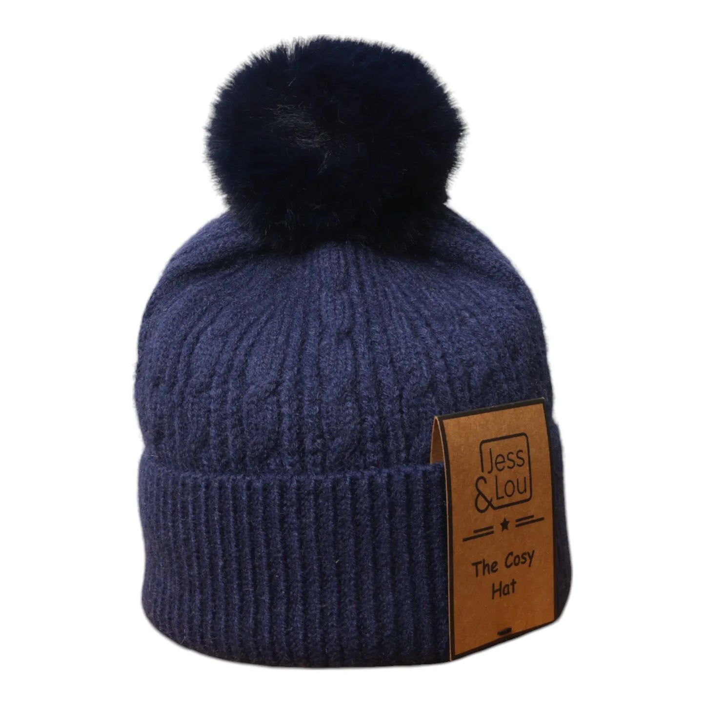 Jess & Lou Navy Cable Bobble Hat