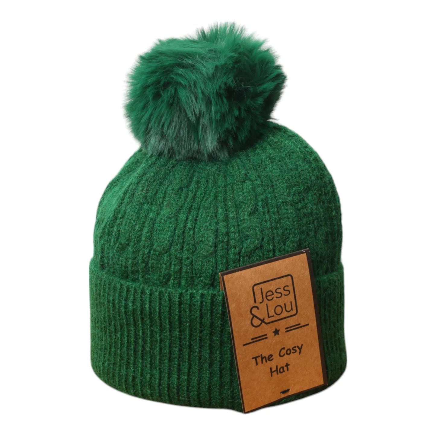 Jess & Lou Green Cable Bobble Hat