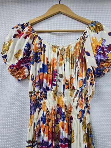 Vintage Floral Gold Foil Midi Dress