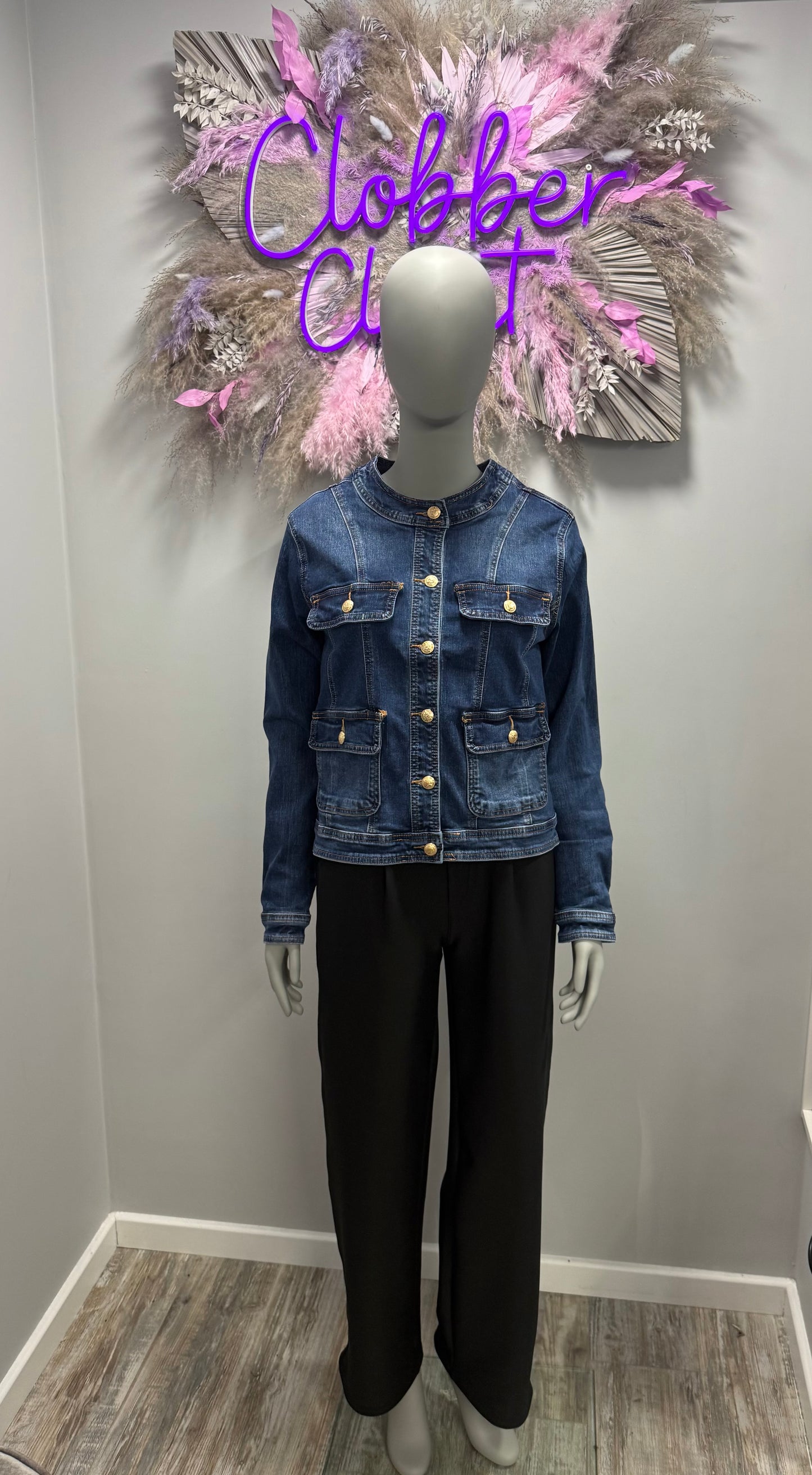 Gold Button Denim Mandarin Cotton Stretch Jacket