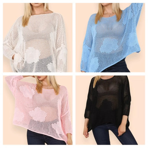 Florence - Flower Fishnet Oversized Top - Pink