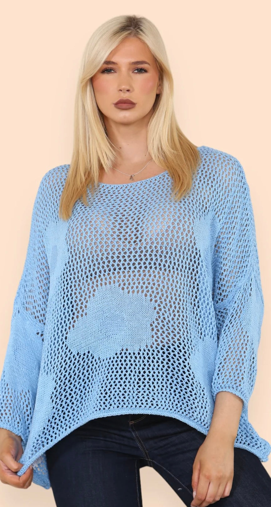 Florence - Flower Fishnet Oversized Top - Pink
