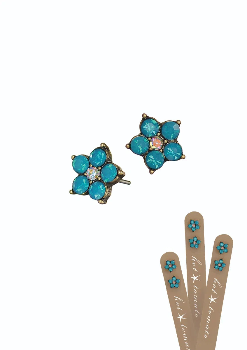 Five Petal Floral Studs - Old Gold/Caribbean Blue Opal