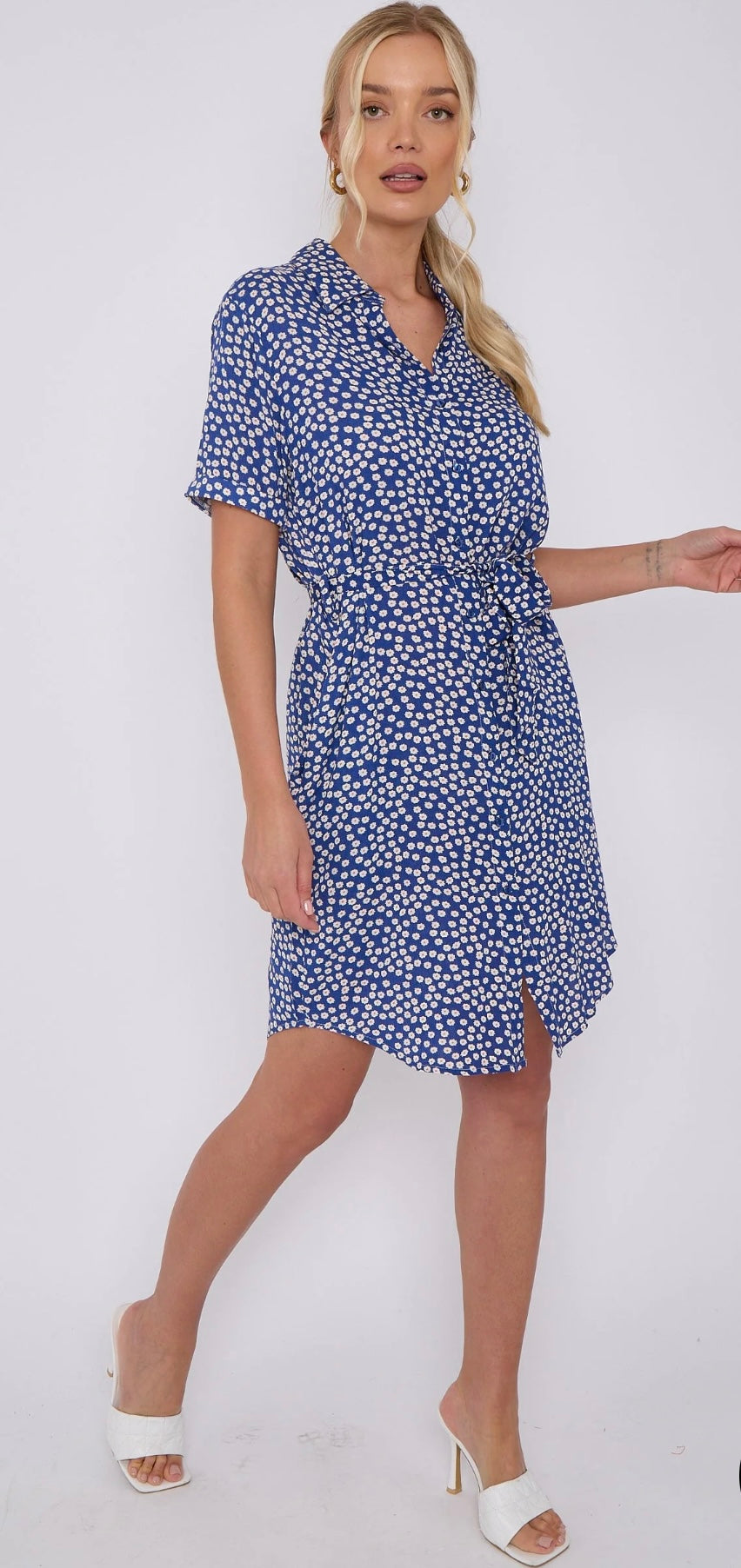 Blue Daisy Print Cheesecloth Mini Dress