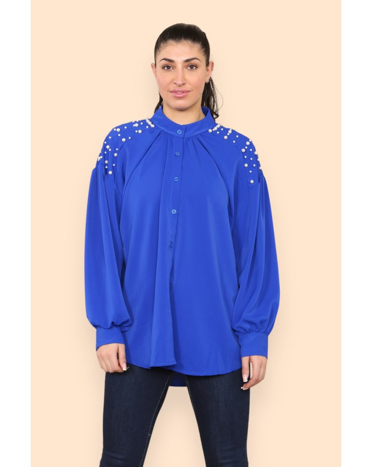 Plus Size Pearl Studded Blouse