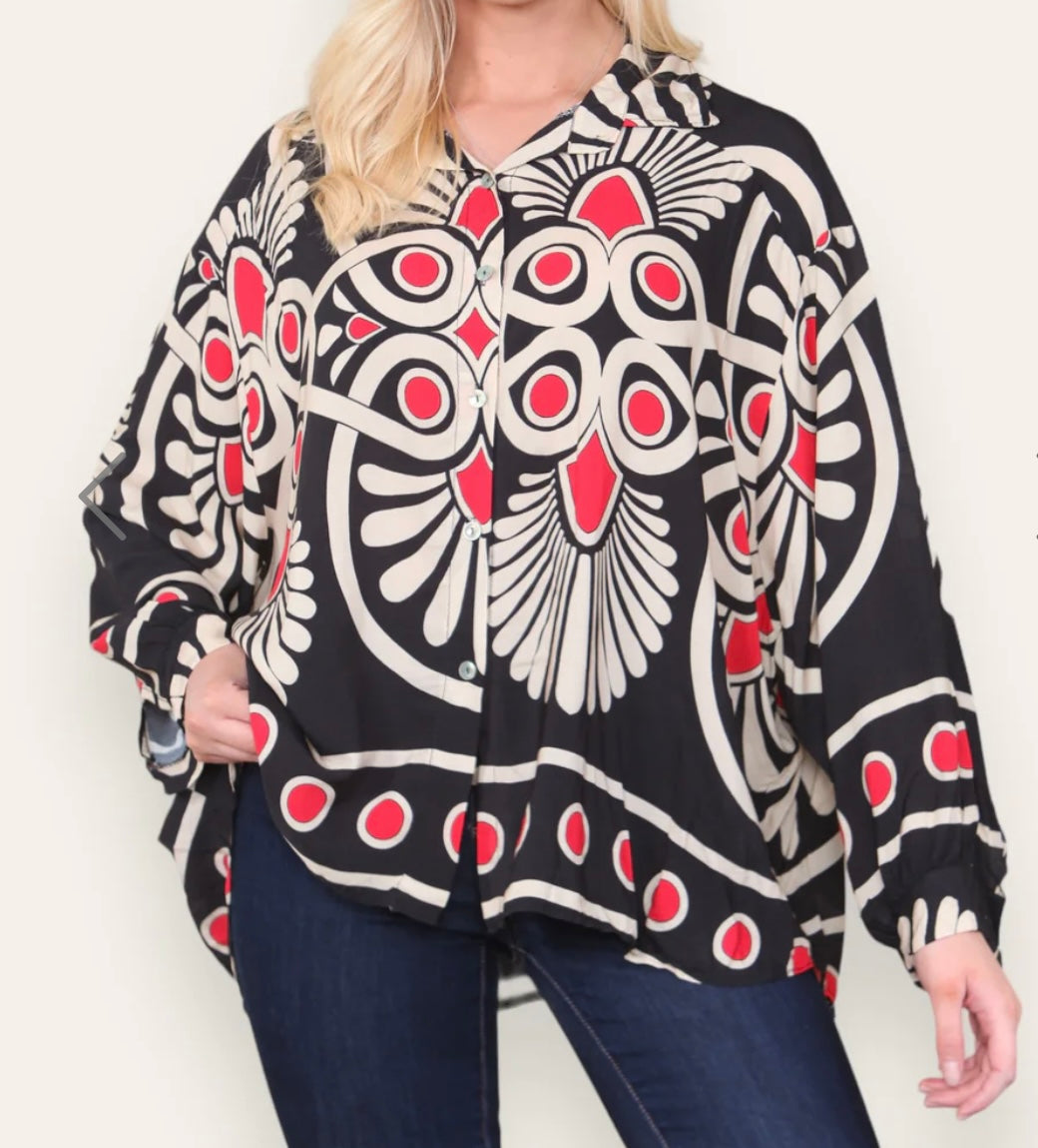 Lana - Italian Patterned Oversized Shirt
