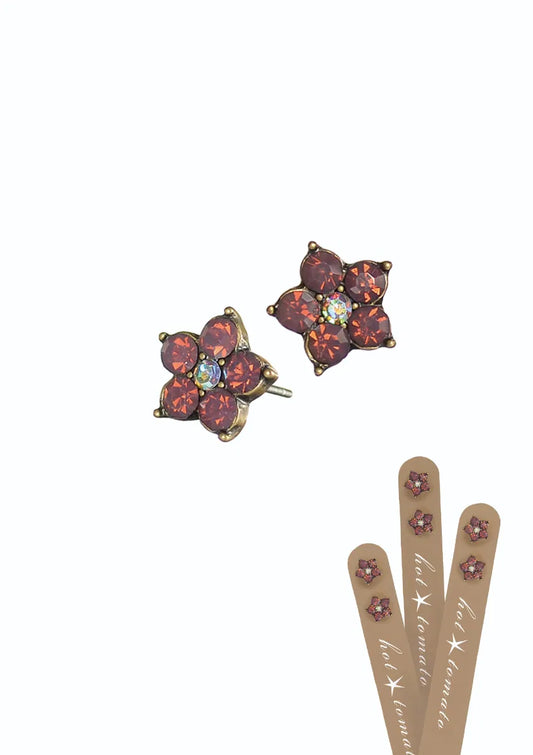 Five Petal Floral Studs - Old Gold/Cyclamen Opal