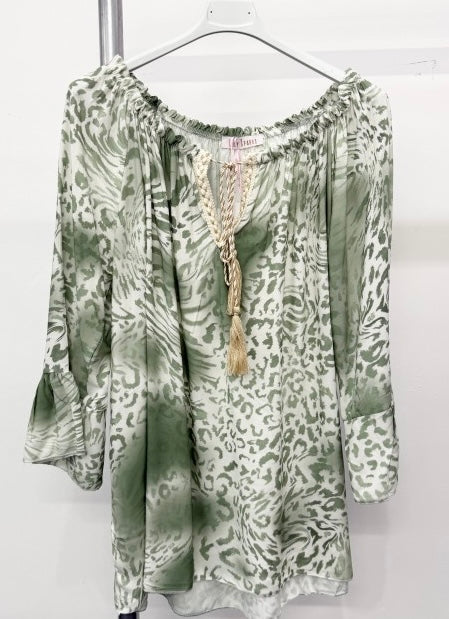 Plus Size Italian Animal Print Bardot Blouse