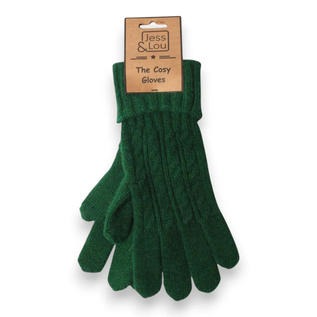 Jess & Lou Green Cosy Cable Knit Gloves