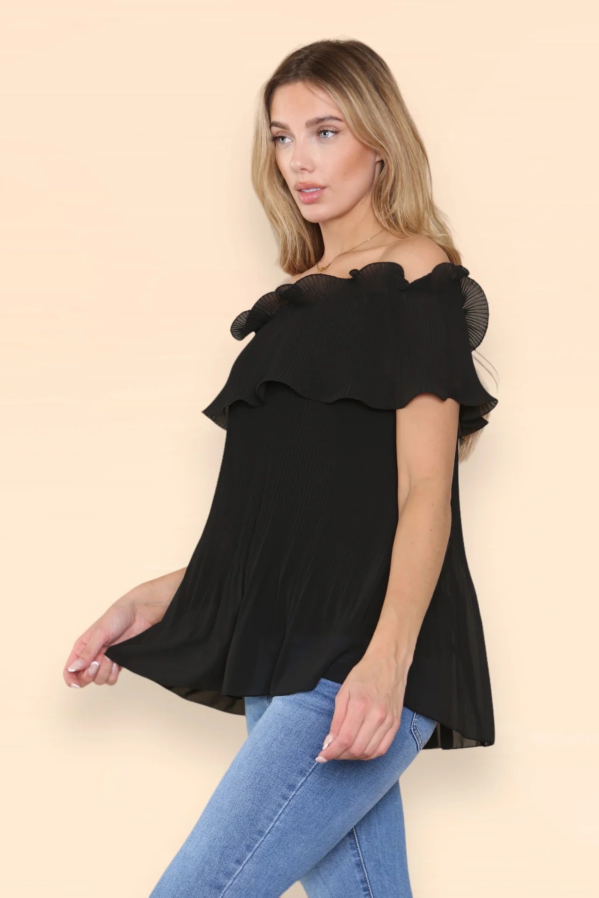 Nina - Ruffle Pleat Bardot Blouse