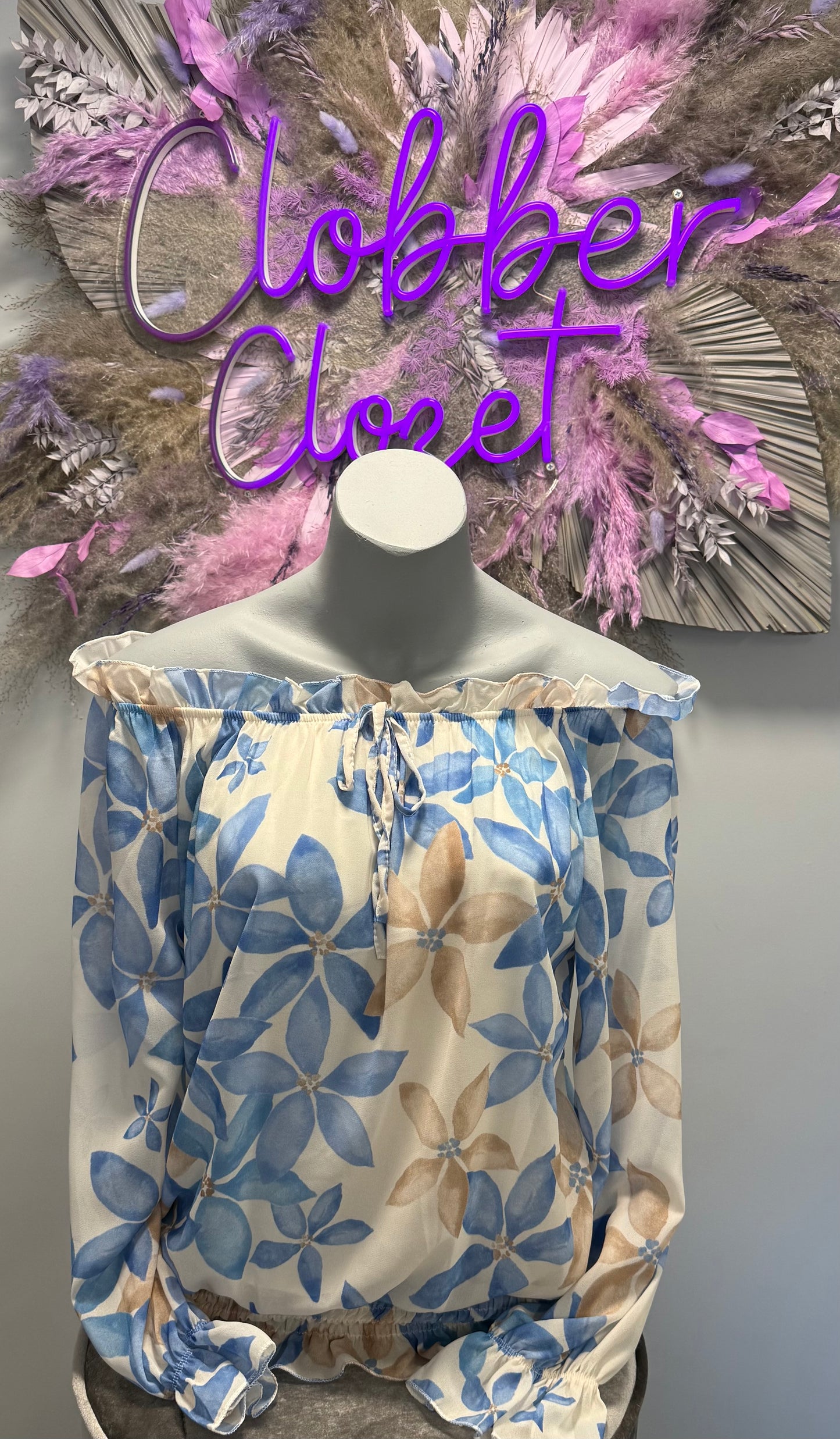 Floral Bardot Ruffle Blouse