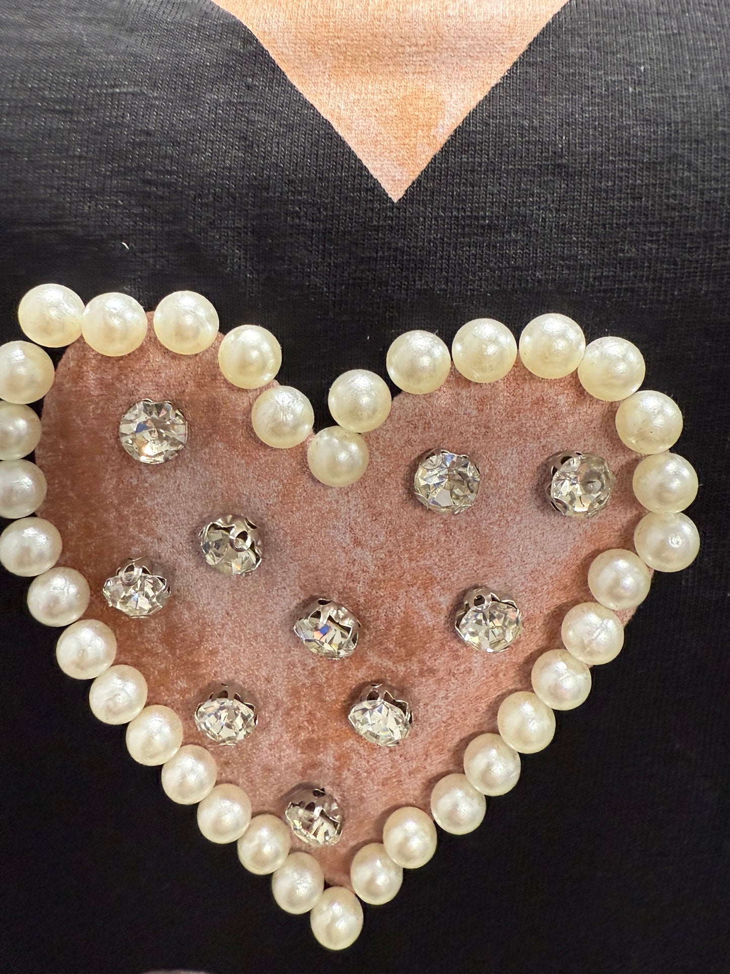 Pearl Crystal Multi Heart Cotton Top T-shirt