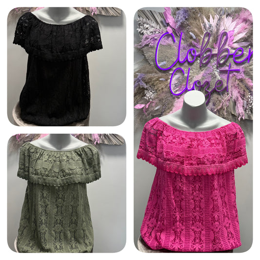 Liliana Italian Crochet Lace Bardot Top